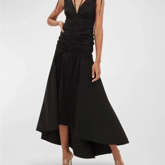 NWT Veronica Beard Perrin Ruched High-Low  Maxi Black Dress - Picture 2 of 10
